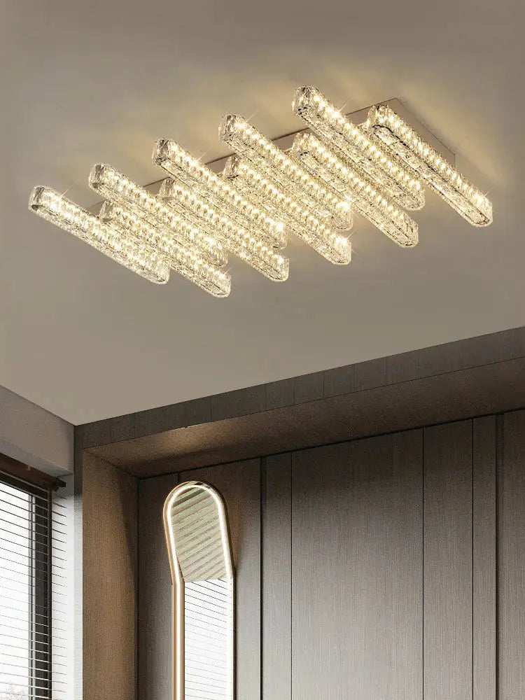 Modern rectangular crystal chandelier dimmable led ceiling light dining room