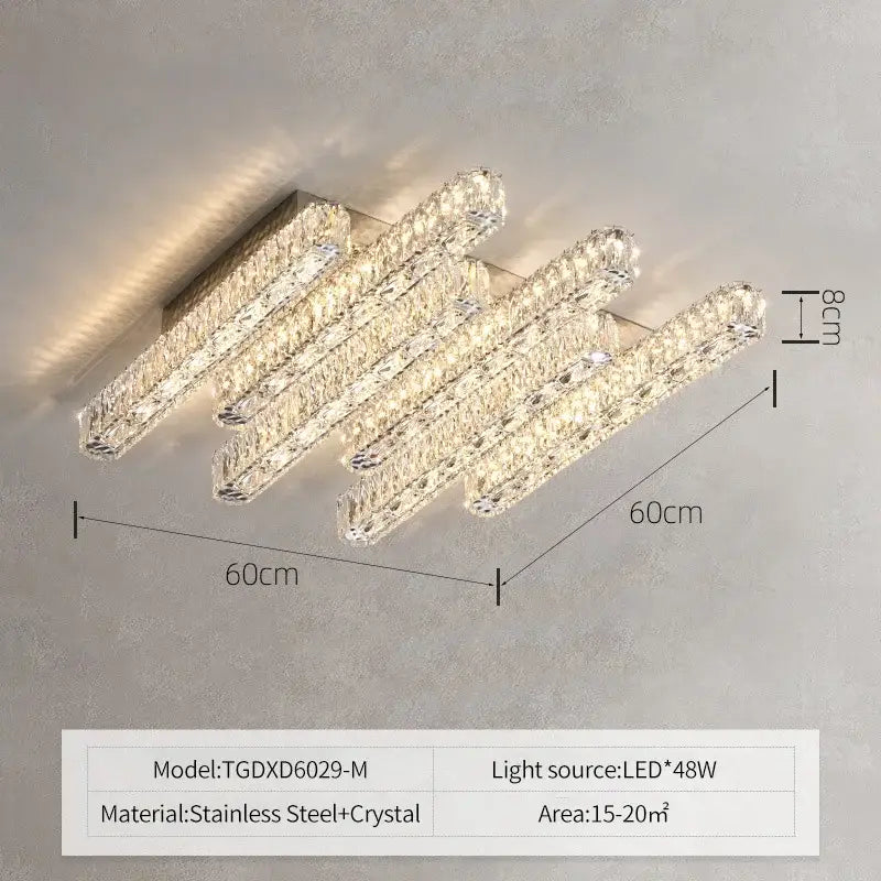 Modern rectangular crystal chandelier dimmable led ceiling light dining room
