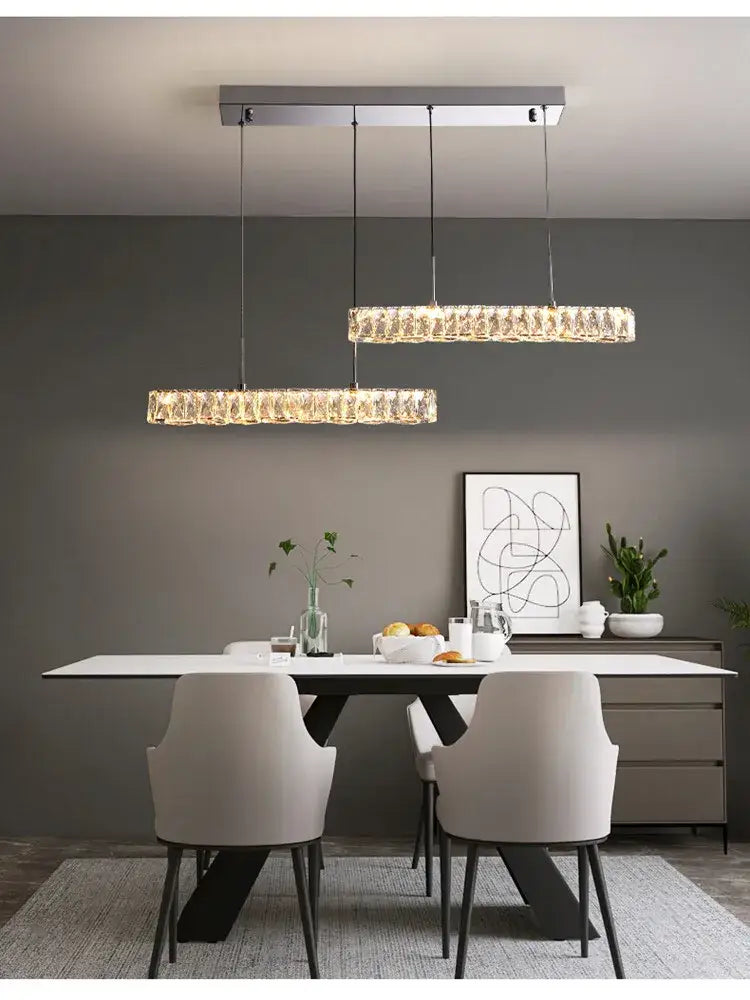 Modern rectangular crystal chandelier dimmable led ceiling light dining room