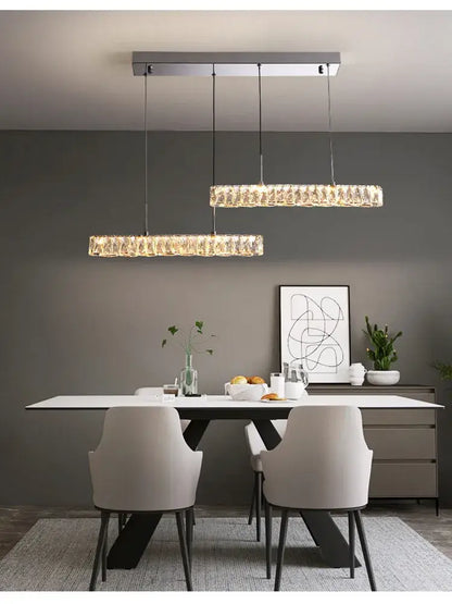 Modern rectangular crystal chandelier dimmable led ceiling light dining room