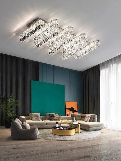 Modern rectangular crystal chandelier dimmable led ceiling light dining room