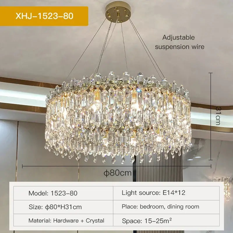 Luxe gold crystal chandelier living room hanging light
