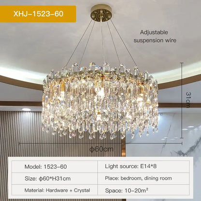 Luxe gold crystal chandelier living room hanging light