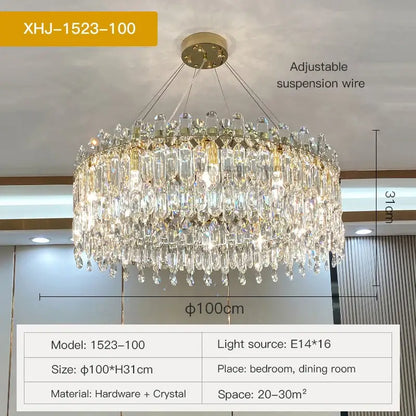 Luxe gold crystal chandelier living room hanging light