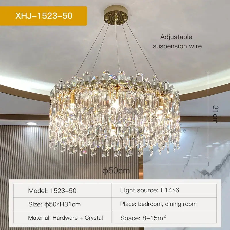 Luxe gold crystal chandelier living room hanging light