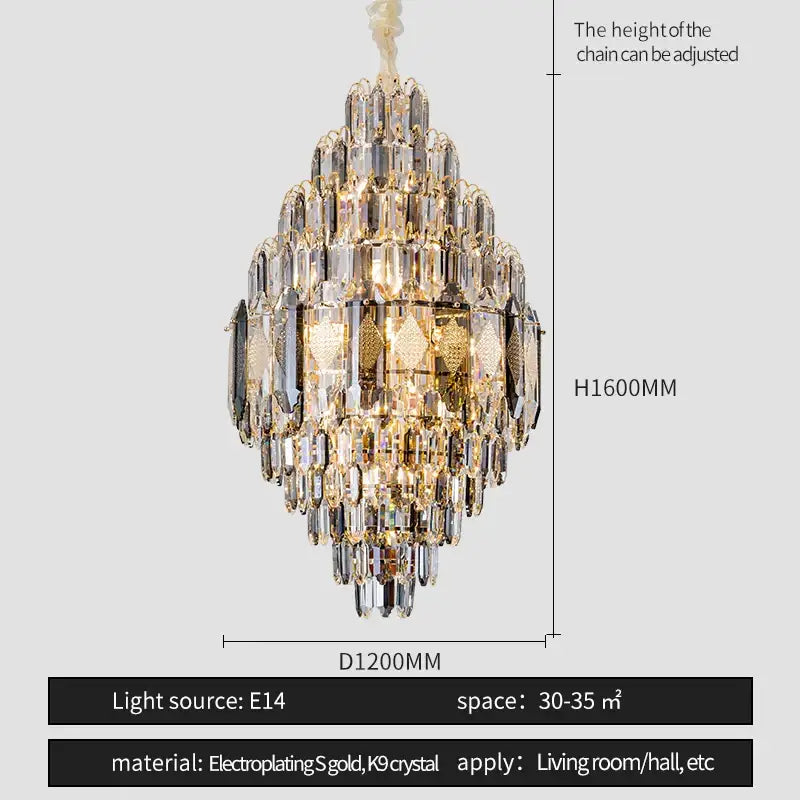 Luxe multi tier gold crystal chandelier dining room light