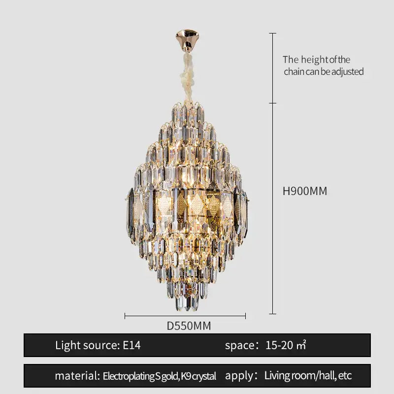Luxe multi tier gold crystal chandelier dining room light