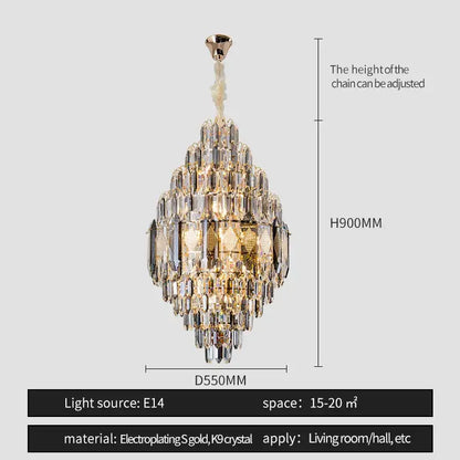 Luxe multi tier gold crystal chandelier dining room light