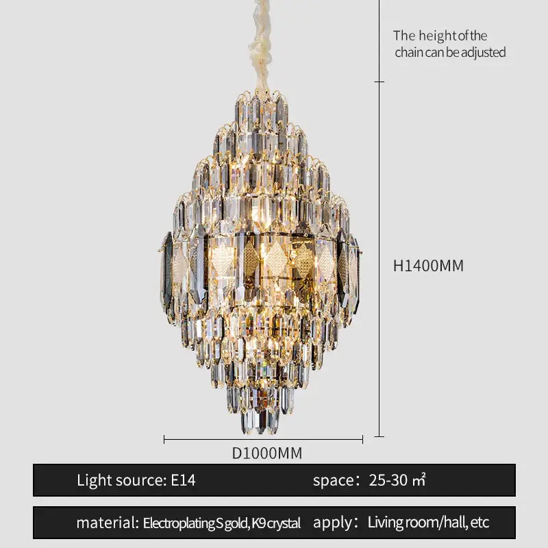 Luxe multi tier gold crystal chandelier dining room light