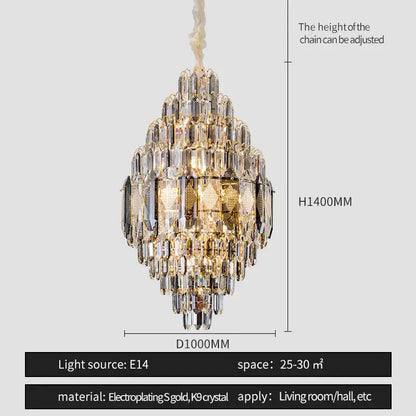 Luxe multi tier gold crystal chandelier dining room light