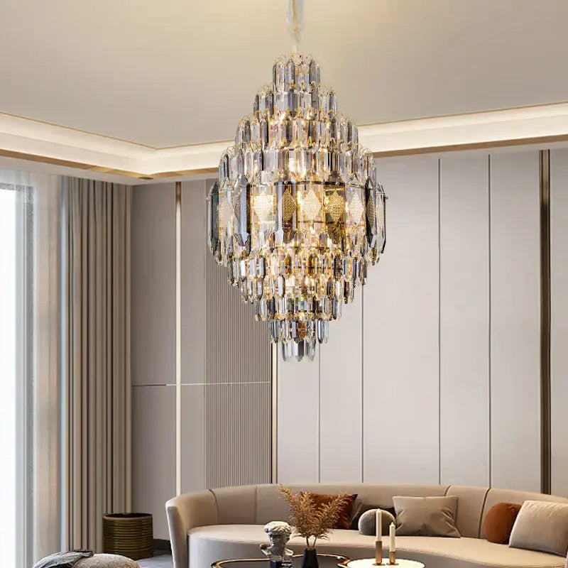 Luxe multi tier gold crystal chandelier dining room light