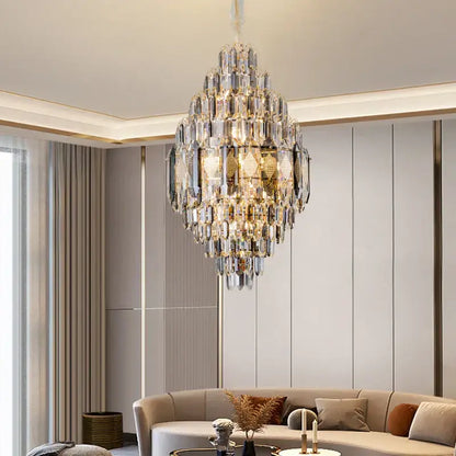Luxe multi tier gold crystal chandelier dining room light