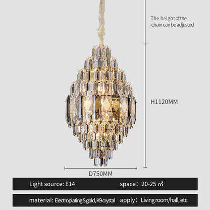 Luxe multi tier gold crystal chandelier dining room light