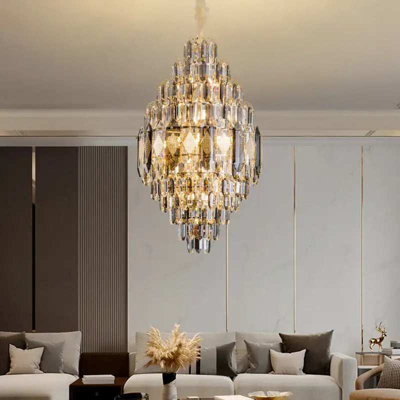 Luxe multi tier gold crystal chandelier dining room light