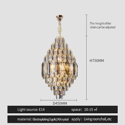 Luxe multi tier gold crystal chandelier dining room light