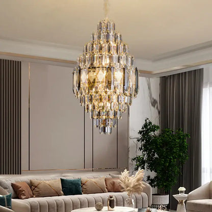 Luxe multi tier gold crystal chandelier dining room light