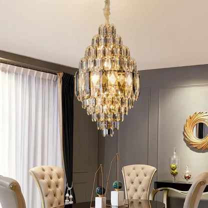 Luxe multi tier gold crystal chandelier dining room light