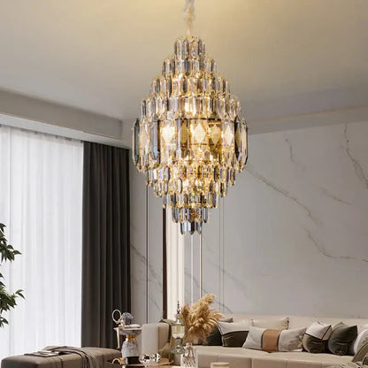 Luxe multi tier gold crystal chandelier dining room light