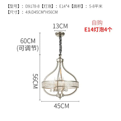 Antique silver decorbites crystal chandelier bedroom pendant light