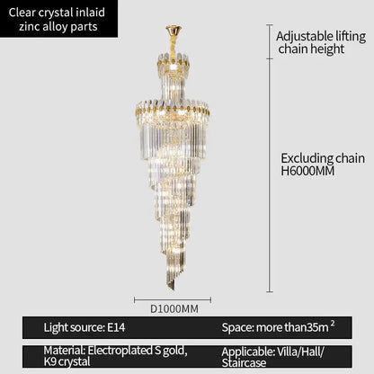 crystal chandelier gold multi tiered stairwell lighting