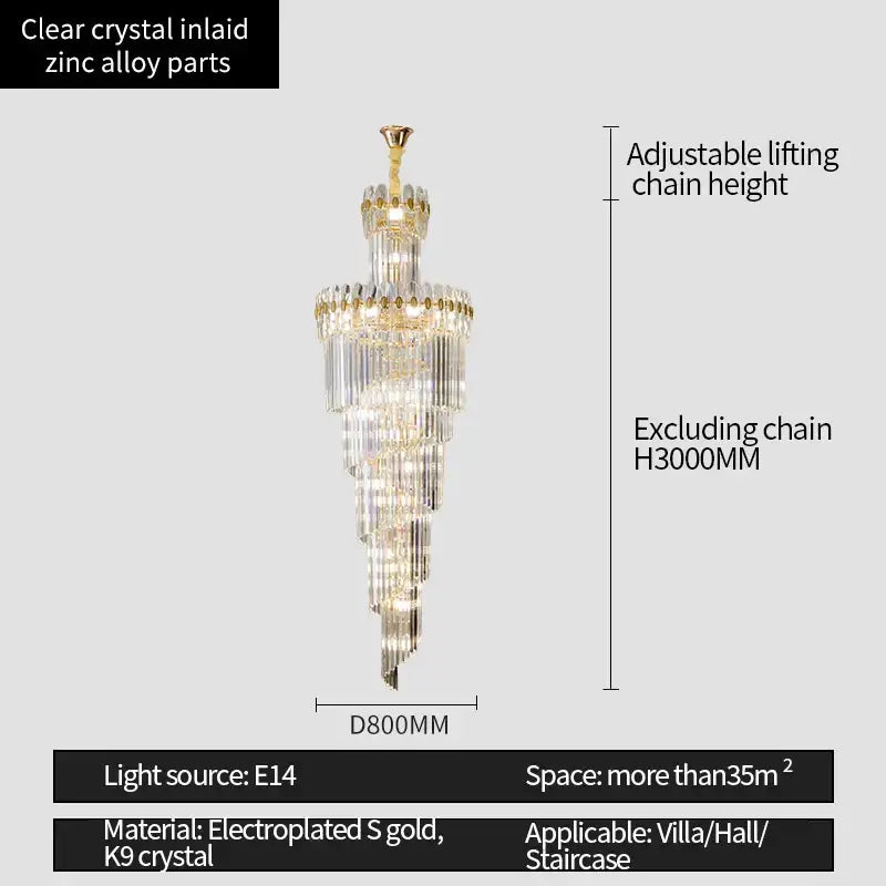 crystal chandelier gold multi tiered stairwell lighting