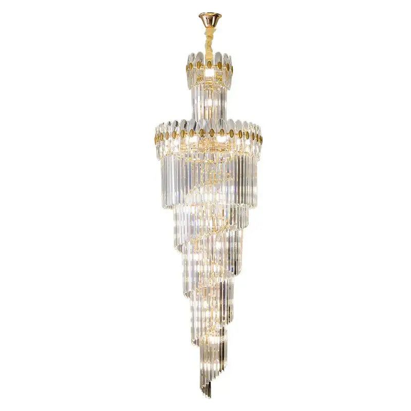 crystal chandelier gold multi tiered stairwell lighting
