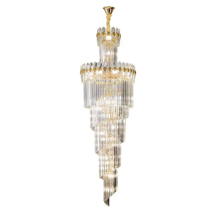 crystal chandelier gold multi tiered stairwell lighting