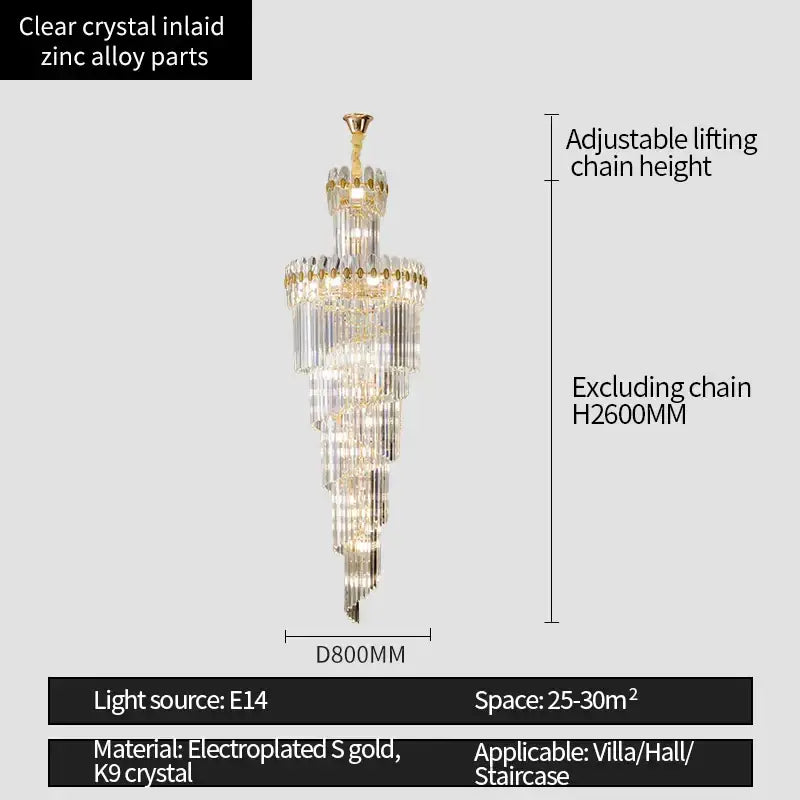 crystal chandelier gold multi tiered stairwell lighting