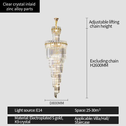 crystal chandelier gold multi tiered stairwell lighting