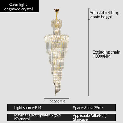 crystal chandelier gold multi tiered stairwell lighting