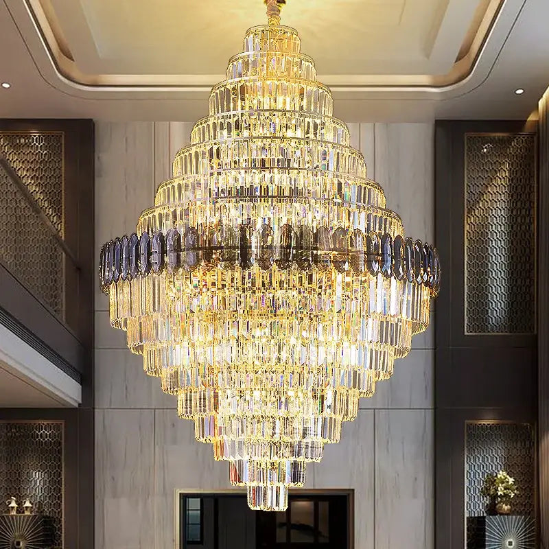crystal chandelier amber & clear stairwell lighting