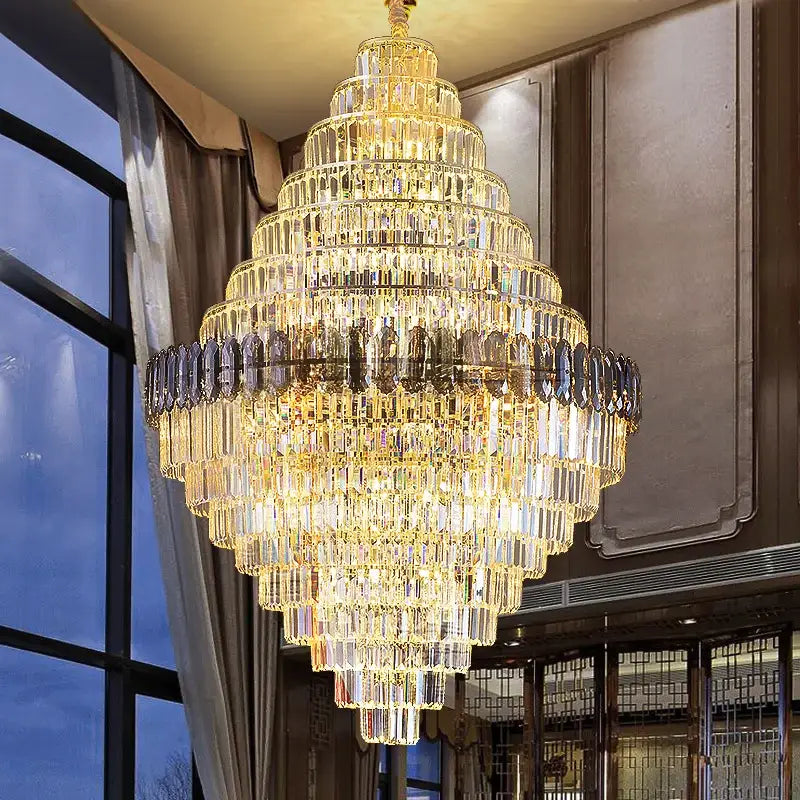 crystal chandelier amber & clear stairwell lighting
