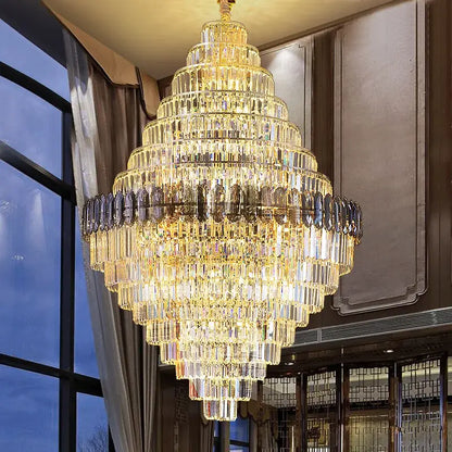 crystal chandelier amber & clear stairwell lighting