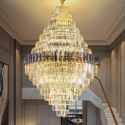 crystal chandelier amber & clear stairwell lighting