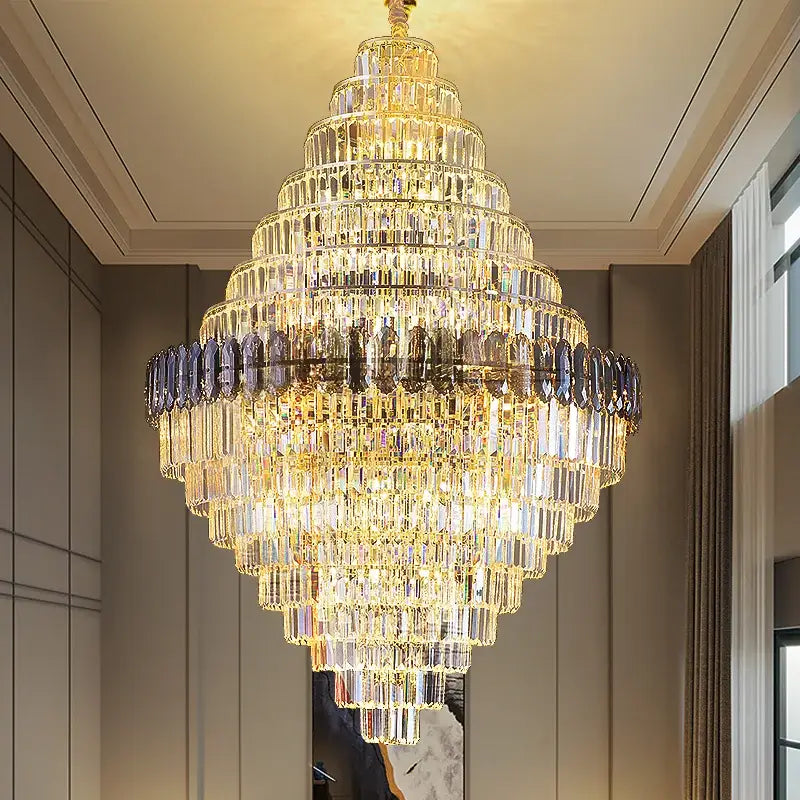 crystal chandelier amber & clear stairwell lighting