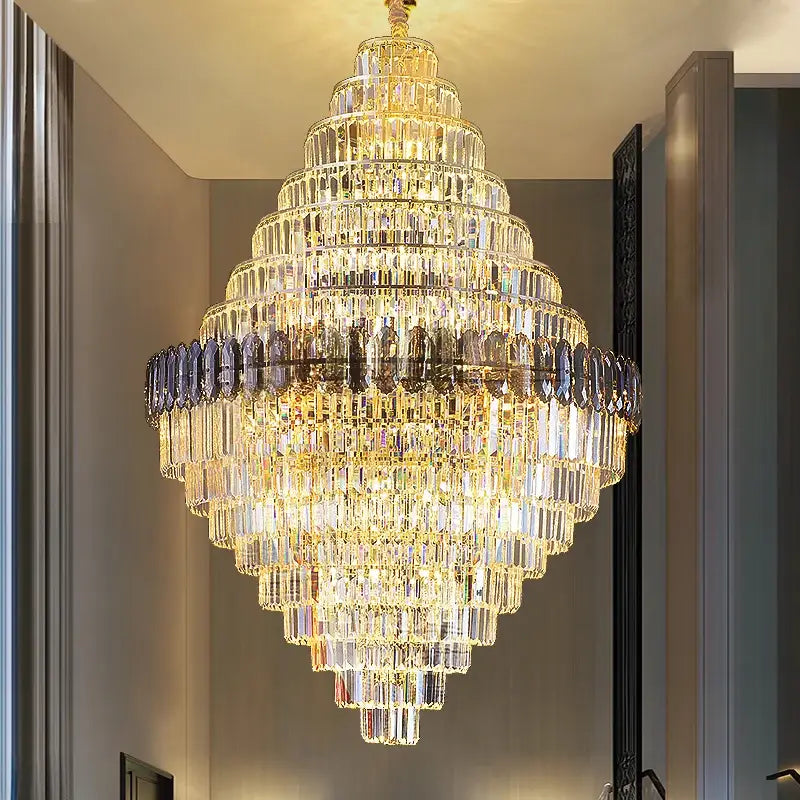 crystal chandelier amber & clear stairwell lighting