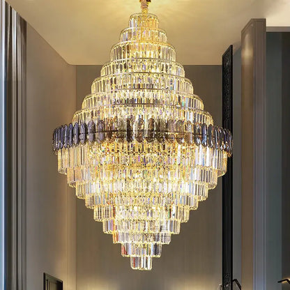 crystal chandelier amber & clear stairwell lighting