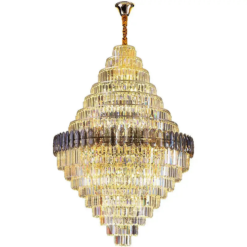 crystal chandelier amber & clear stairwell lighting