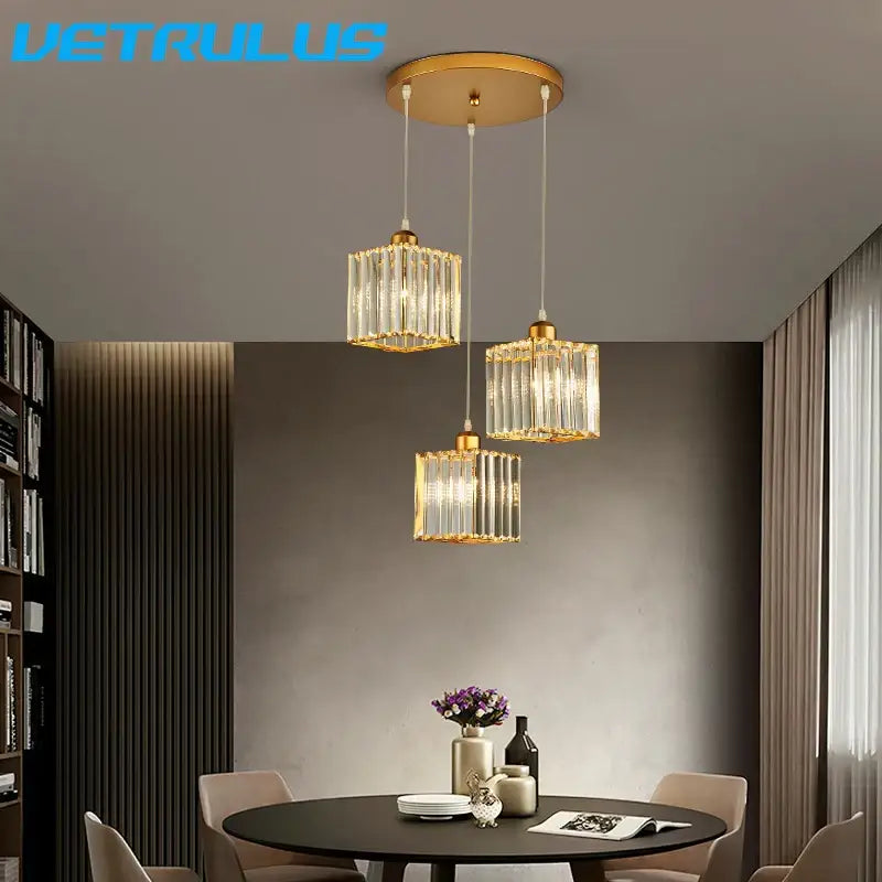 Modern gold crystal chandelier dining room pendant light