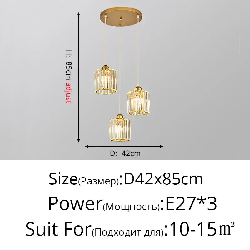 Modern gold crystal chandelier dining room pendant light