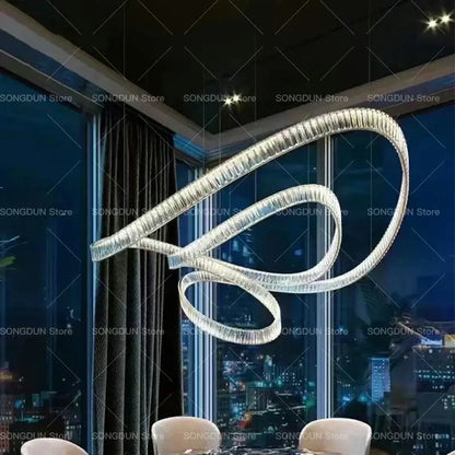 Modern spiral silver crystal chandelier living room light