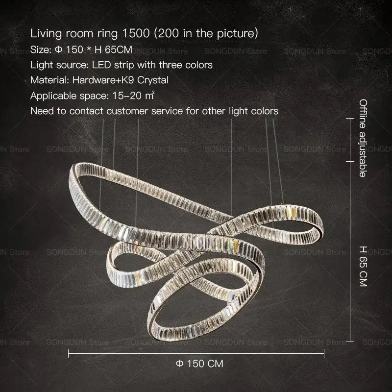 Modern spiral silver crystal chandelier living room light