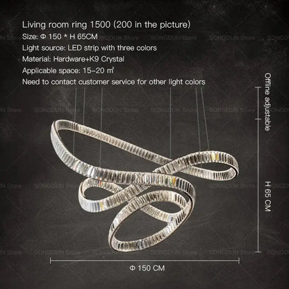 Modern spiral silver crystal chandelier living room light