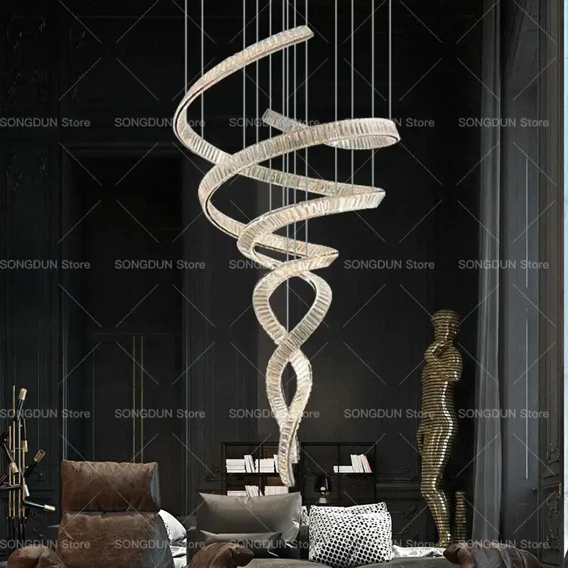 Modern spiral silver crystal chandelier living room light