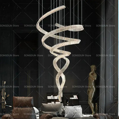 Modern spiral silver crystal chandelier living room light