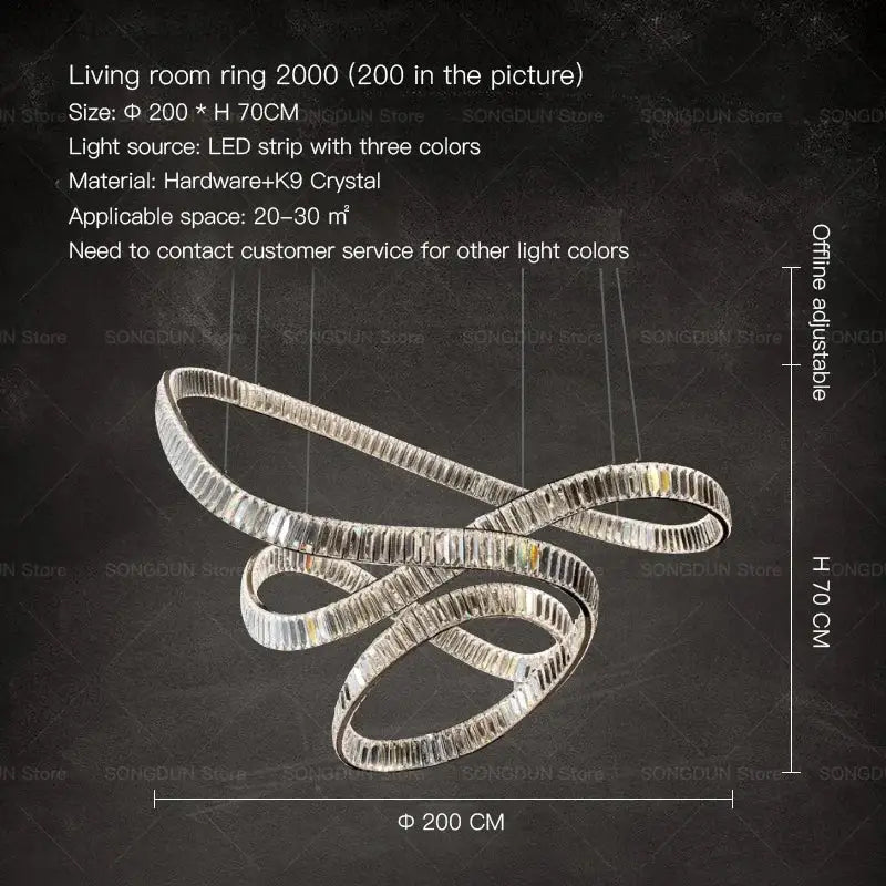Modern spiral silver crystal chandelier living room light
