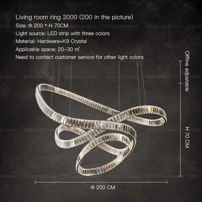 Modern spiral silver crystal chandelier living room light