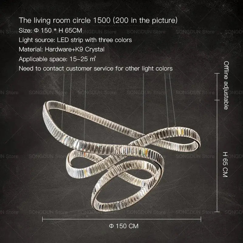 Modern spiral silver crystal chandelier living room light