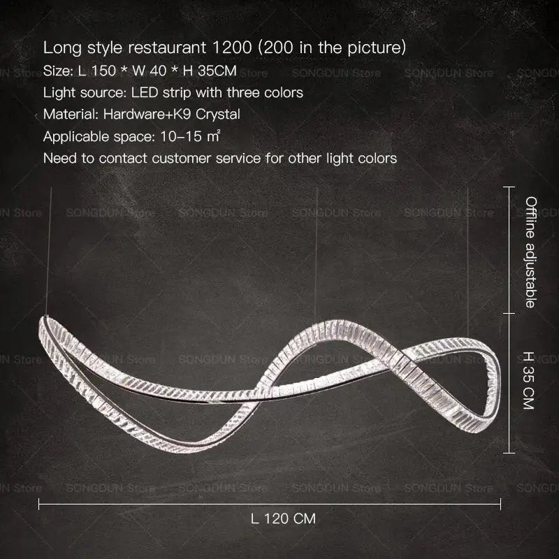 Modern spiral silver crystal chandelier living room light