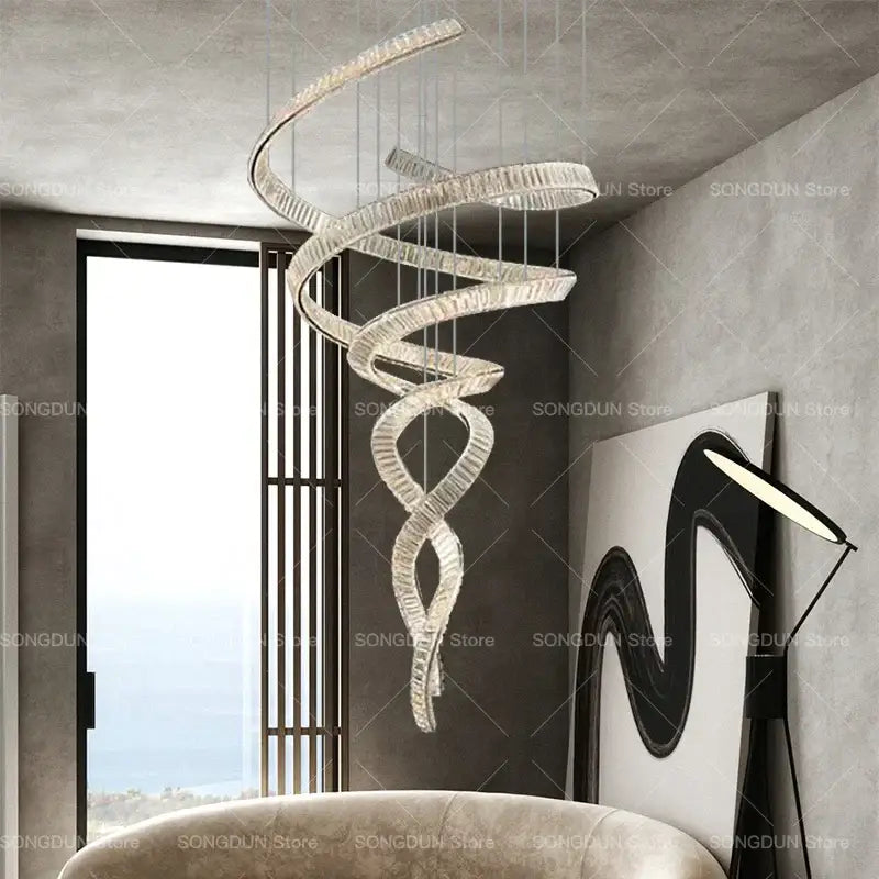 Modern spiral silver crystal chandelier living room light